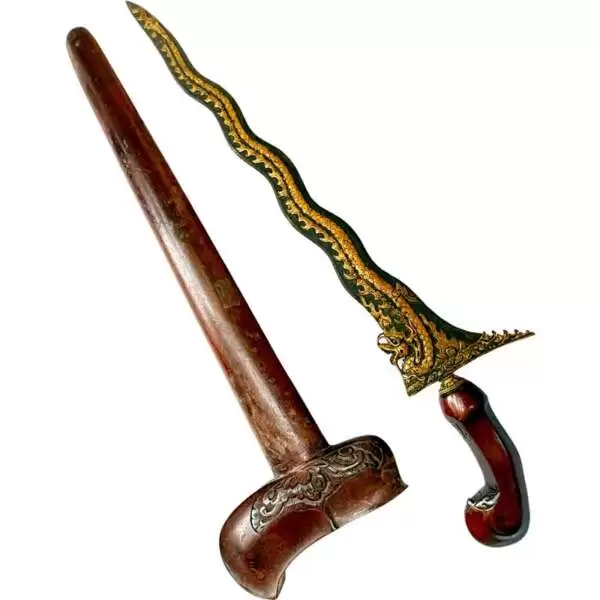 Traditional Asian Dagger 525mm Golden Dragon Keris Naga Nogo Emas Kris Sumatra Weapon Knife Blade Sword Kriss