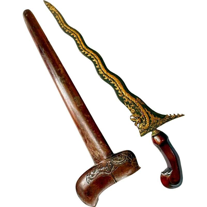 Traditional Asian Dagger 525mm Golden Dragon Keris Naga Nogo Emas Kris Sumatra Weapon Knife Blade Sword Kriss Traditional Asian Dagger 525mm Golden Dragon Keris Naga Nogo Emas Kris Sumatra Weapon Knife Blade Sword Kriss