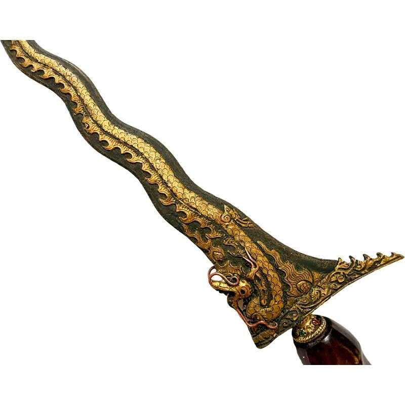 Traditional Asian Dagger 525mm Golden Dragon Keris Naga Nogo Emas Kris Sumatra Weapon Knife Blade Sword Kriss Traditional Asian Dagger 525mm Golden Dragon Keris Naga Nogo Emas Kris Sumatra Weapon Knife Blade Sword Kriss