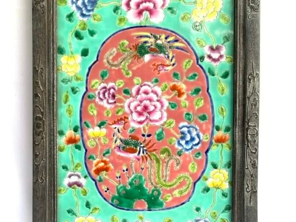 Ceramic Painting 610mm Green Peranakan Baba Nyonya Feng Shui Porcelain Drawing Chinese Asian Art