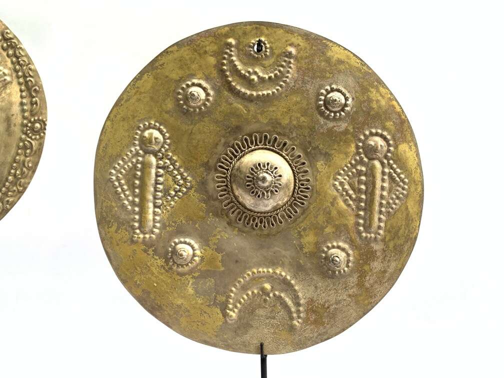 Pectoral Disk (1 Pair) Women Female Jewelry Old Tribal Pendant Maluku Disk Metal Body Adornment Pectoral Disk (1 Pair) Women Female Jewelry Old Tribal Pendant Maluku Disk Metal Body Adornment