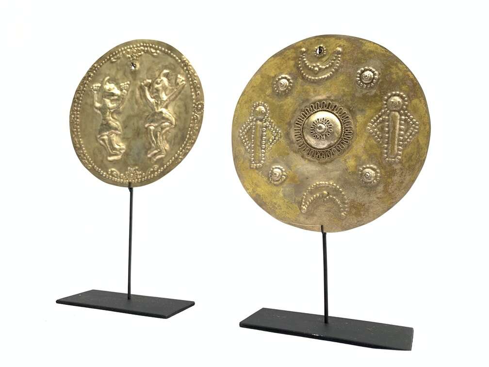 Pectoral Disk (1 Pair) Women Female Jewelry Old Tribal Pendant Maluku Disk Metal Body Adornment Pectoral Disk (1 Pair) Women Female Jewelry Old Tribal Pendant Maluku Disk Metal Body Adornment