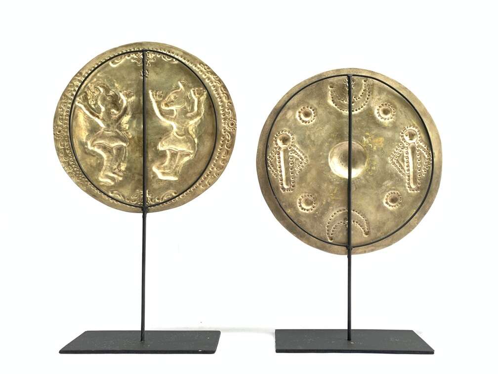 Pectoral Disk (1 Pair) Women Female Jewelry Old Tribal Pendant Maluku Disk Metal Body Adornment Pectoral Disk (1 Pair) Women Female Jewelry Old Tribal Pendant Maluku Disk Metal Body Adornment
