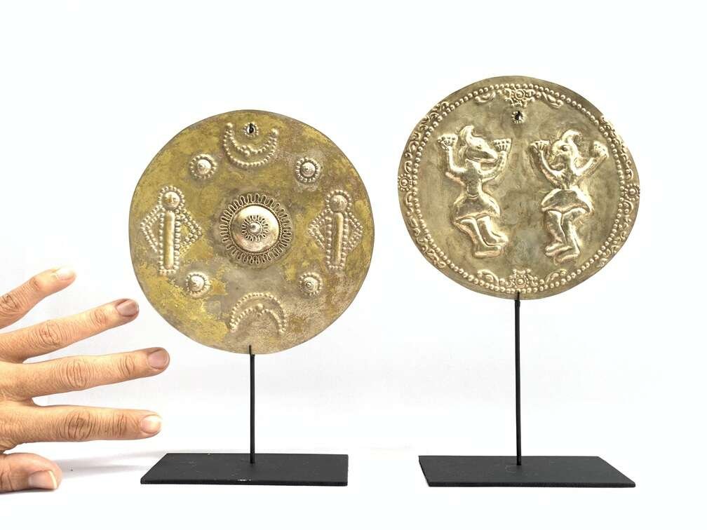 Pectoral Disk (1 Pair) Women Female Jewelry Old Tribal Pendant Maluku Disk Metal Body Adornment Pectoral Disk (1 Pair) Women Female Jewelry Old Tribal Pendant Maluku Disk Metal Body Adornment