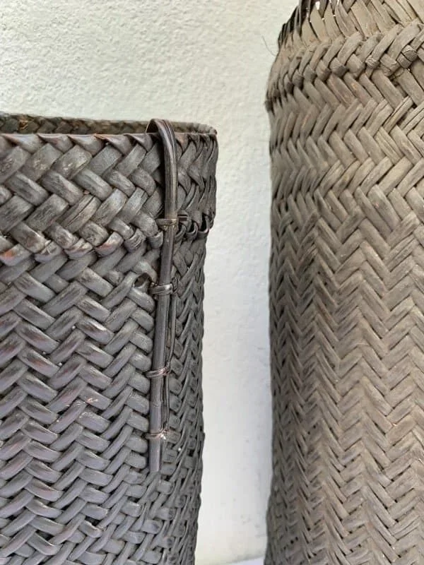Antique Crab Trap & Basket (590mm & 350mm) Tribal Weaving Fiber Art Borneo Asia