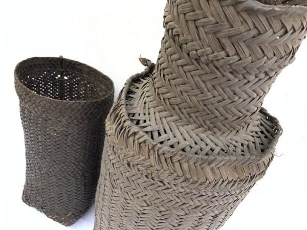 Antique Crab Trap & Basket (590mm & 350mm) Tribal Weaving Fiber Art Borneo Asia