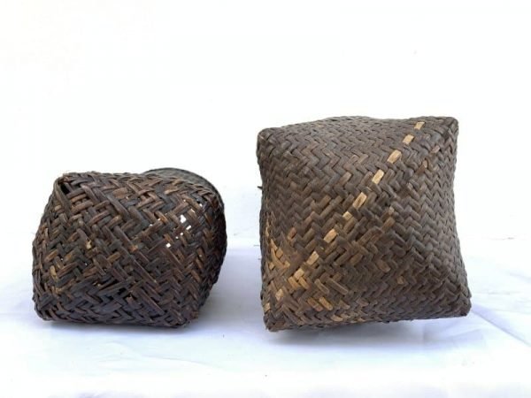 Antique Crab Trap & Basket (590mm & 350mm) Tribal Weaving Fiber Art Borneo Asia