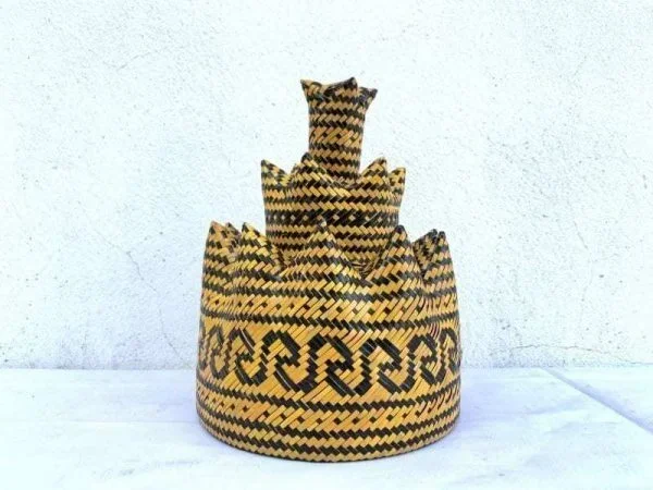 Fiber Art Class 220mm 3-Dimensional Weaving Dayak Tribes Of Borneo Asia Ceremonial Hat Costume