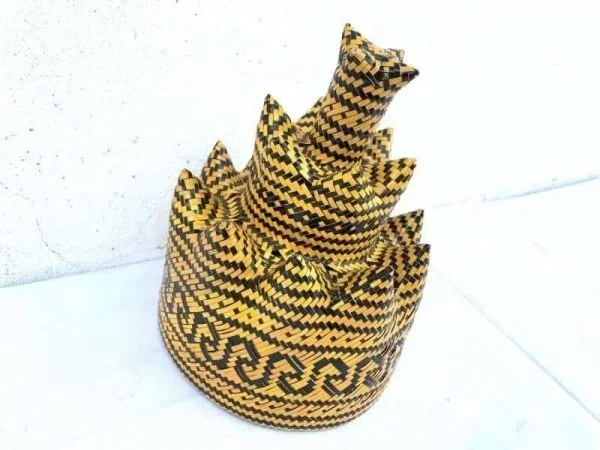 Fiber Art Class 220mm 3-Dimensional Weaving Dayak Tribes Of Borneo Asia Ceremonial Hat Costume