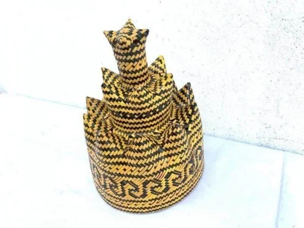 Fiber Art Class 220mm 3-Dimensional Weaving Dayak Tribes Of Borneo Asia Ceremonial Hat Costume