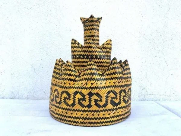 Fiber Art Class 220mm 3-Dimensional Weaving Dayak Tribes Of Borneo Asia Ceremonial Hat Costume