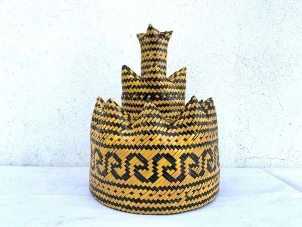 Fiber Art Class 220mm 3-Dimensional Weaving Dayak Tribes Of Borneo Asia Ceremonial Hat Costume