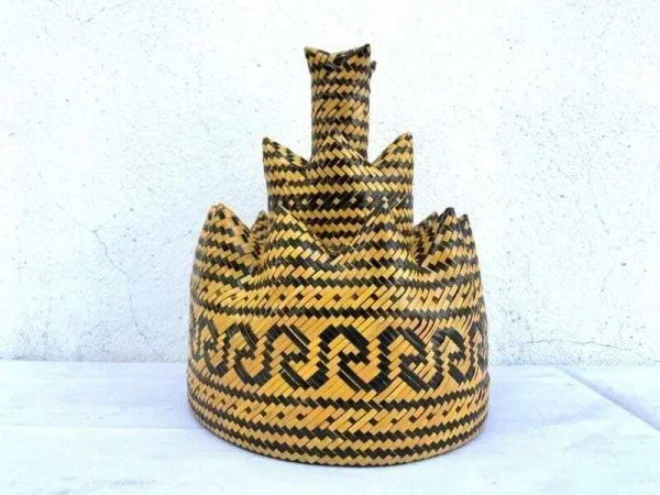 Fiber Art Class 220mm 3-Dimensional Weaving Dayak Tribes Of Borneo Asia Ceremonial Hat Costume