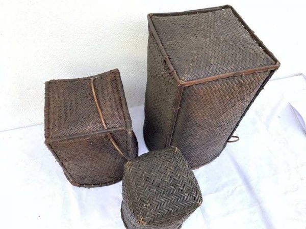 AMAZING BEAUTY Three Antique Borneo 260-420mm Basket Tribal Bakul Dayak Fiber Art