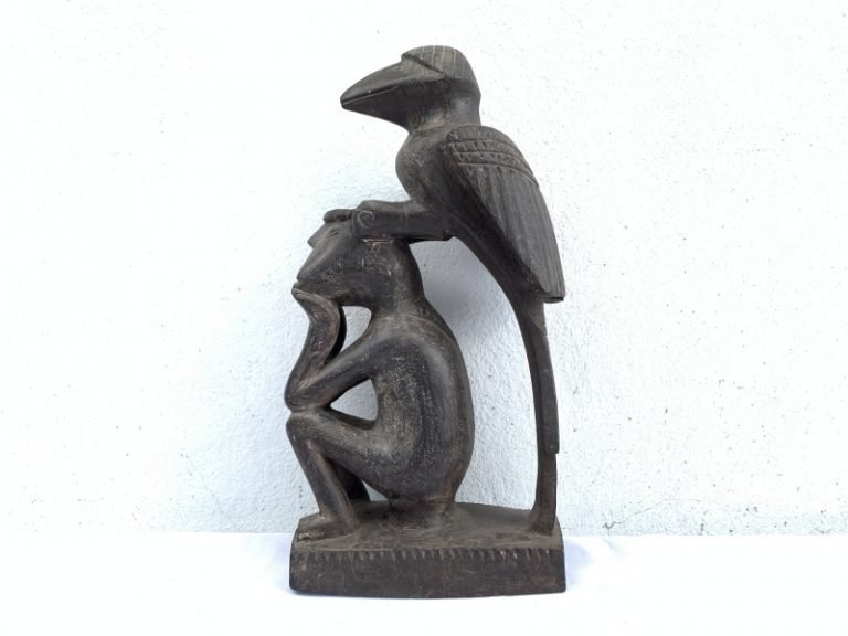 Mythical Bird & Man Antique Hardwood Statue Figure Figurine Borneo Asia