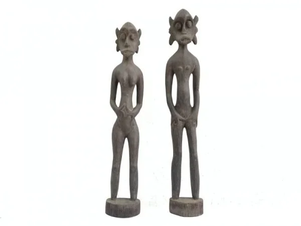 FERTILITY FIGURINE One Pair Dayak Bahau Male Female Statue Figure Figurine Naked Sculpture Asia