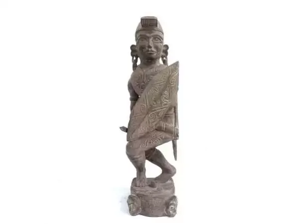 Asian Warrior 430mm Dayak Headhunter Statue Figure Figurine Weapon Shield Tribal Sculpture
