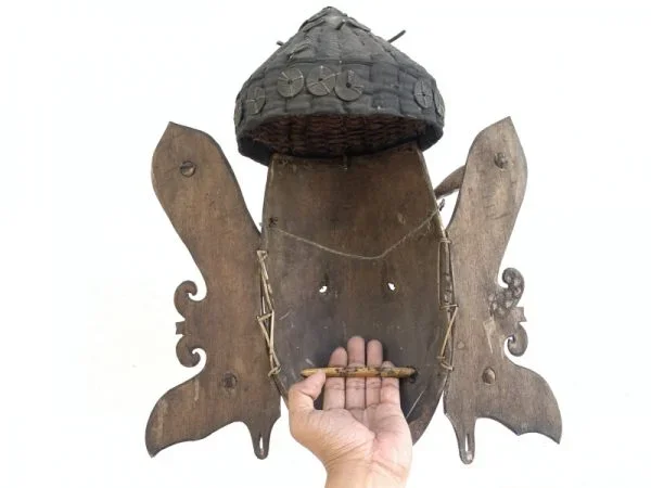 GENUINE OLD MASK 490mm Borneo Dancing Hudog Masque Tribal Wooden Artifact Sculpture Asia