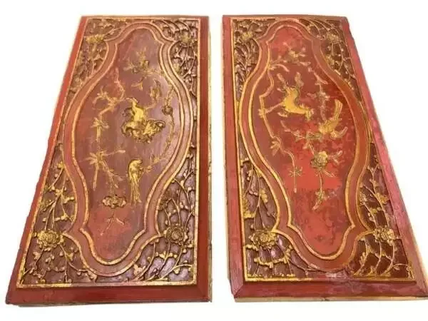 Chinese Wood Carving 520mm One Pair Antique Old Panel Wall Deco Painting Sculpture Statue Feng Shui
