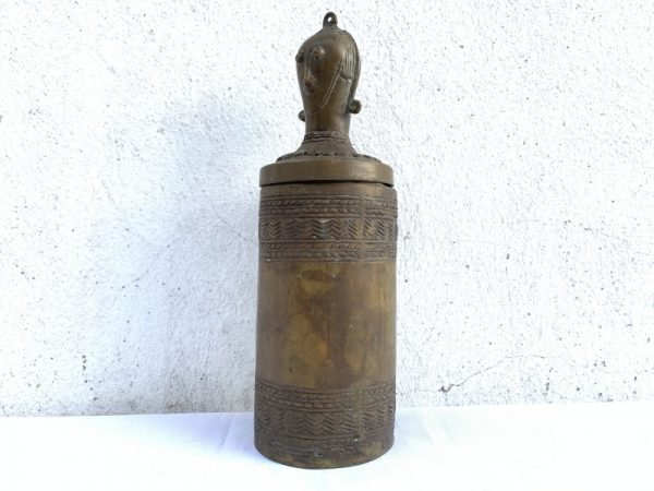 Brass Container 240mm Old Toba Batak Jewelry Medicine Herb Box Chamber Statue Figure Figurine