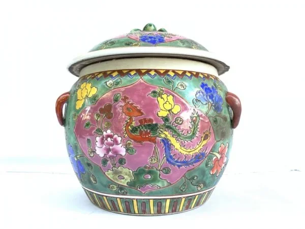 COVERED BOWL 200mm Kamcheng Jar Porcelain Ceramic Peranakan Baba Nyonya Chinese Pot