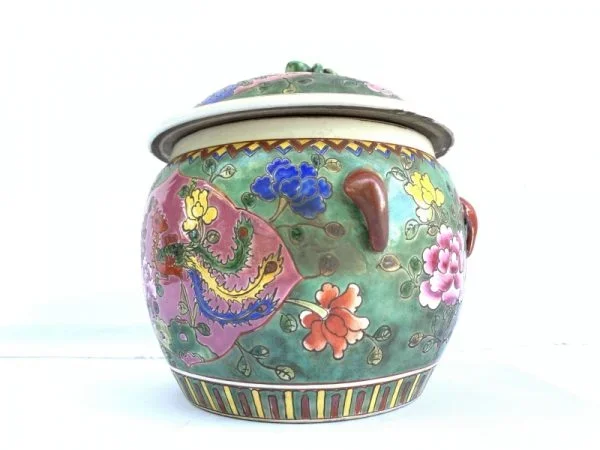 COVERED BOWL 200mm Kamcheng Jar Porcelain Ceramic Peranakan Baba Nyonya Chinese Pot