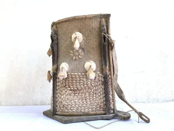 INFANT CARRIER 460mm Traditional Child Backpack Tribal Asia Rattan Seashell Wall Home Office Deco
