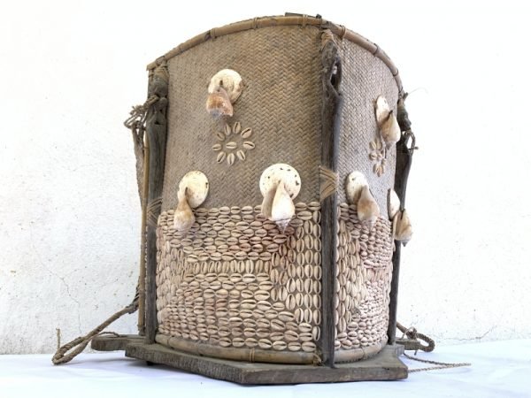 INFANT CARRIER 460mm Traditional Child Backpack Tribal Asia Rattan Seashell Wall Home Office Deco