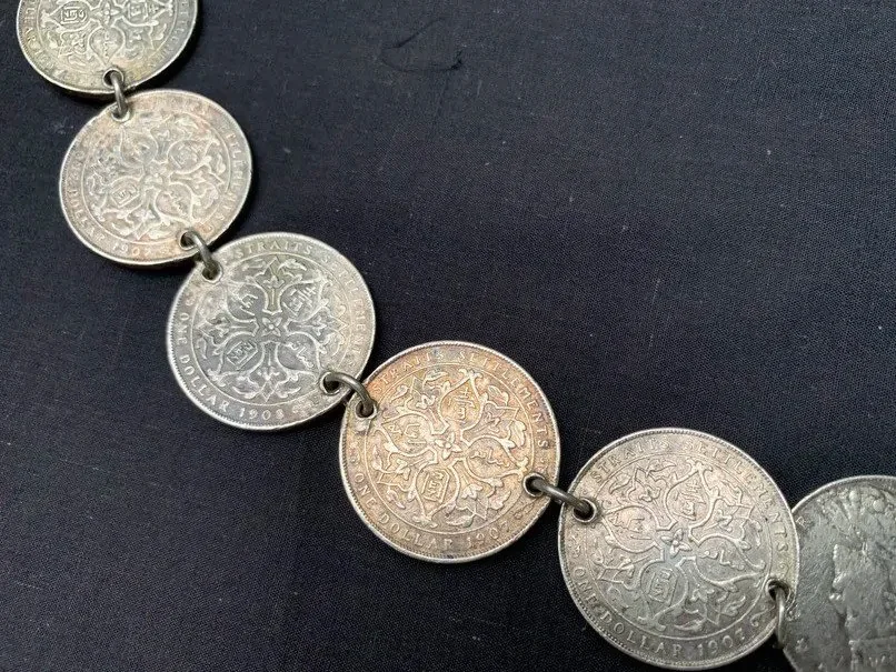 ANTIQUE SILVERWARE 420grams Sterling Silver Belt Coin Currency Jewel Jewelry Asia ANTIQUE SILVERWARE 420grams Sterling Silver Belt Coin Currency Jewel Jewelry Asia