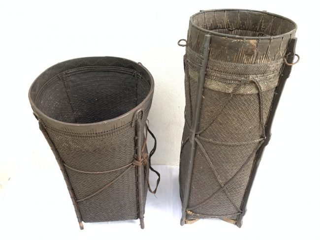 RATTAN BASKET Tribal Fiber Old Artifact Basketry Borneo Weaving
