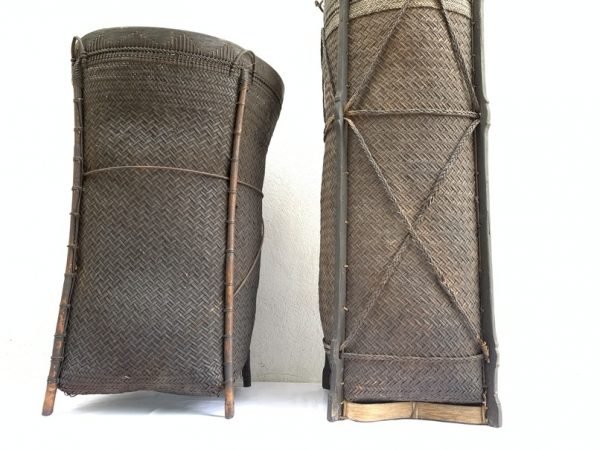 RATTAN BASKET (giant size 695 & 915 mm) Tribal Fiber Old Artifact Basketry Borneo Weaving