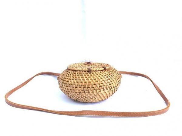 RATTAN PURSE 200mm Handmade Rattan Tote Sling Bag Traditional Weaving Fiber Art Handbag