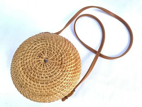 RATTAN PURSE 200mm Handmade Rattan Tote Sling Bag Traditional Weaving Fiber Art Handbag