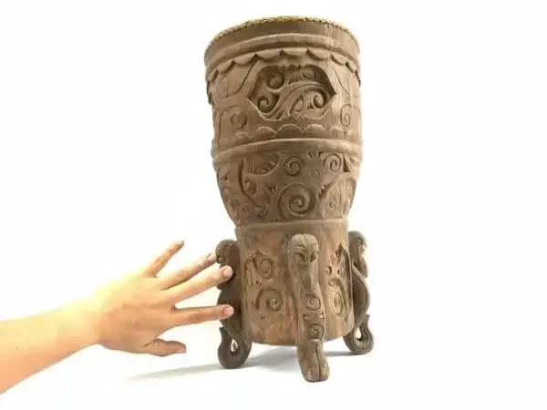 Umbrella Holder 440mm Wood Carving Sculpture Pot Vase Container Statue Figurine Borneo