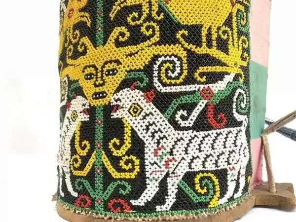 CHILD CARRIER 450mm Borneo Baby Backpack Bag Staff Ritual Pole Beads & Figurine Traditional Asia