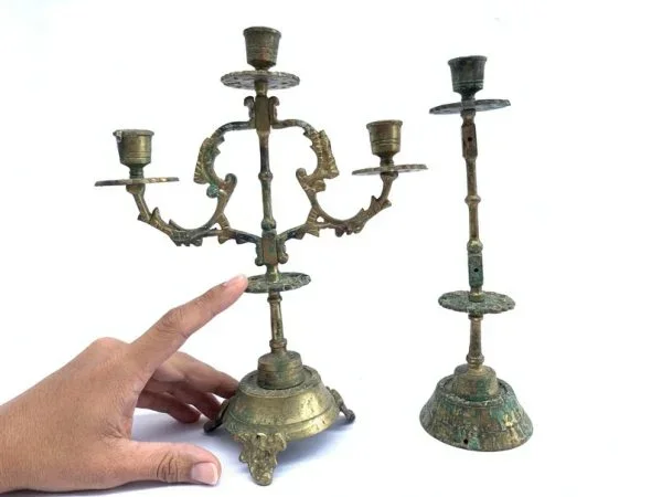 CANDLE HOLDER Antique Romantic Brassware Candelabra Stand Dining Castle Mansion Old School