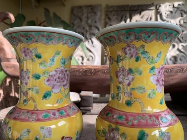 PERANAKAN SPITTOON 220mm (One Pair) Baba Nyonya Vase Pot Pottery Jar Ceramic Porcelain