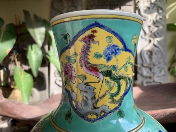 NYONYA POT 450mm GREEN GLAZED Gourd Vase Phoenix Feng Shui Chinese Porcelain Home Deco