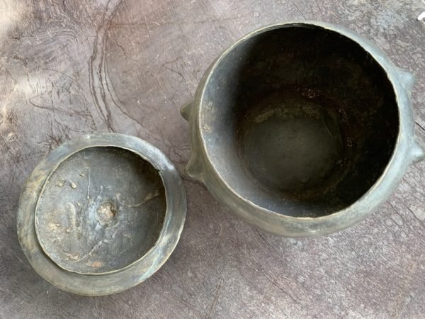 NYONYA COVERED JAR 170mm Brass Bronze Kamcheng Rare Pot Pottery Vase Peranakan Chinese