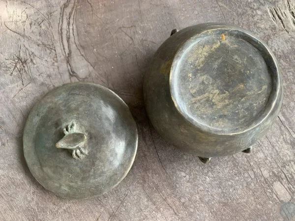 NYONYA COVERED JAR 170mm Brass Bronze Kamcheng Rare Pot Pottery Vase Peranakan Chinese