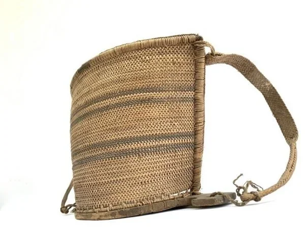 BORNEO CHILD CARRIER 350mm Old Traditional Baby Backpack Rattan Weaving Fiber Art