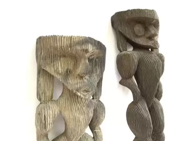 House Guardian Statue 660 & 840mm One Pair Dayak Modang Borneo Figure Figurine Ironwood Sculpture