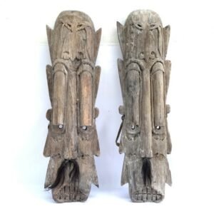 INDONESIAN TRIBAL MASK (1 Pair 830mm Tall) XXXL Giant Kendayan Mask Wall Deco Hanging Sculpture Statue Figure