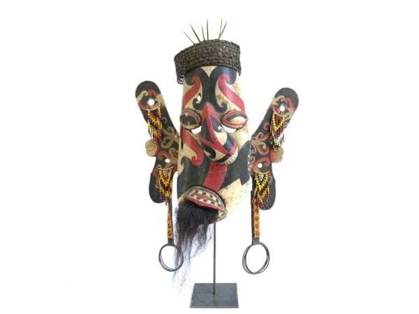 Borneo Dancing Mask 470mm Antique Ritual Hudog Bahau Masque Basket Statue Figurine Wall Deco