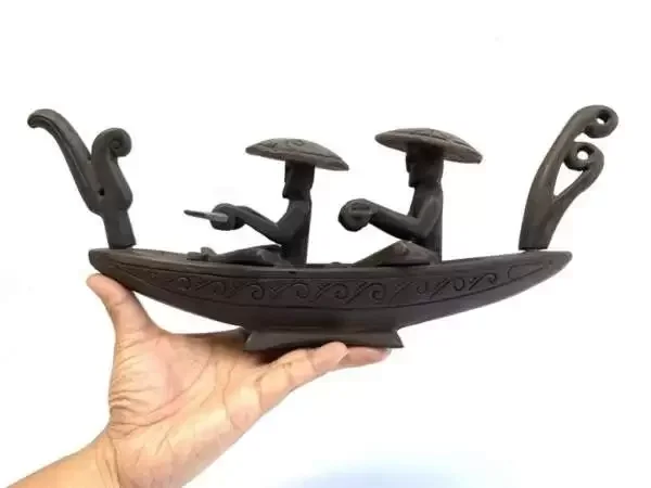 Tribal Boat 410mm Malay Orang Ulu Tribe Traditional Vessel Statue Figure Figurine Oar Paddle