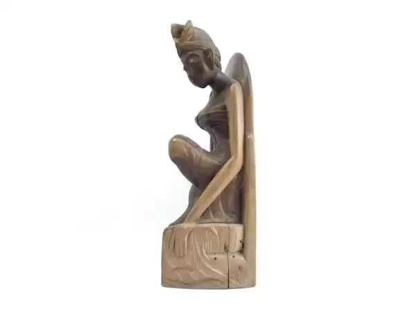 Bali Women 280mm Balinese Girl Old Wooden Sculpture Statue Figure Figurine Batik Kebaya