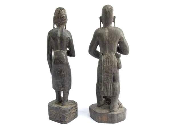 Village Statue 310mm Male and Female Naked Warrior Figure Figurine Sculpture Dayak Tribal Borneo