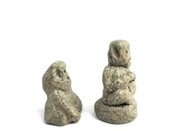 Rock Statue 55mm and 75mm One Pair Rare Stone Artifact Sculpture Figurine Apo Kayan Headhunter Borneo