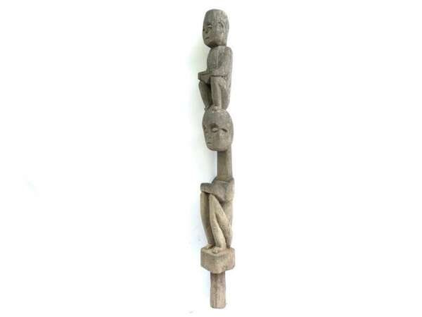 Pole Statue 870mm Double Figurine Dayak Bahau Outdoor Garden Figure Sculpture Borneo Headhunter