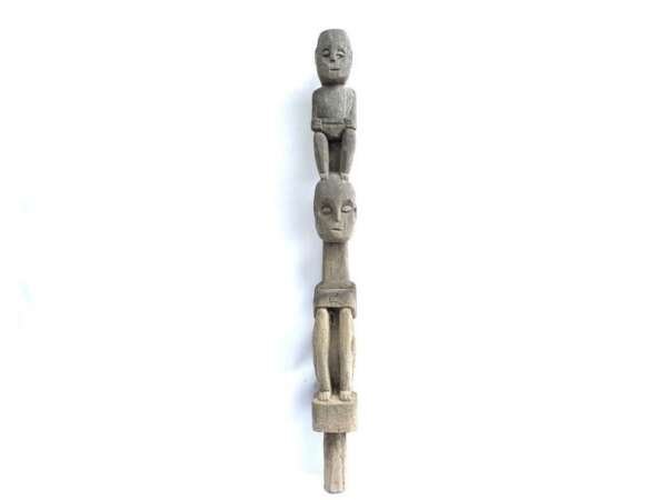 Pole Statue 870mm Double Figurine Dayak Bahau Outdoor Garden Figure Sculpture Borneo Headhunter